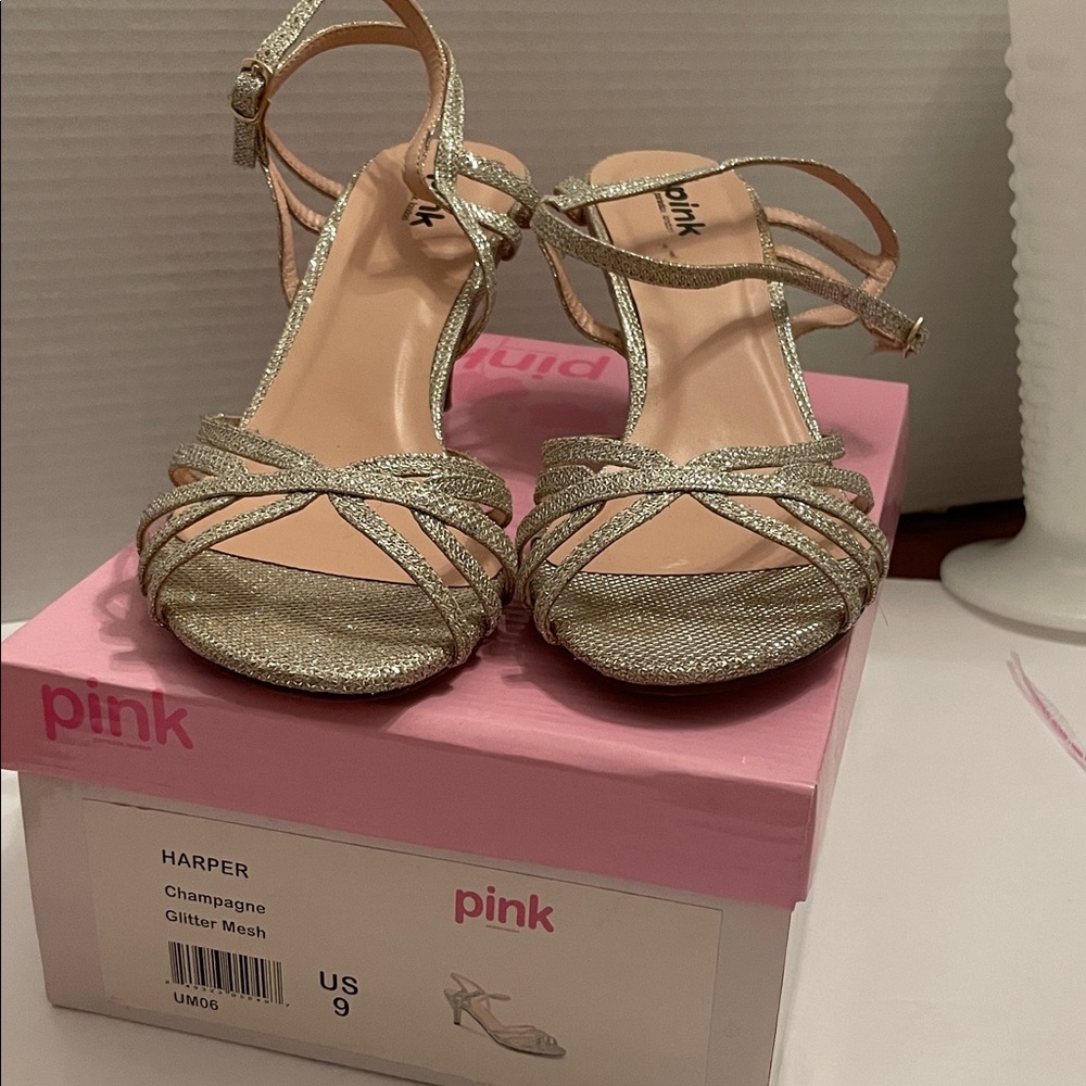 PINK Paradox London Strappy Glitter Heels - Champagne